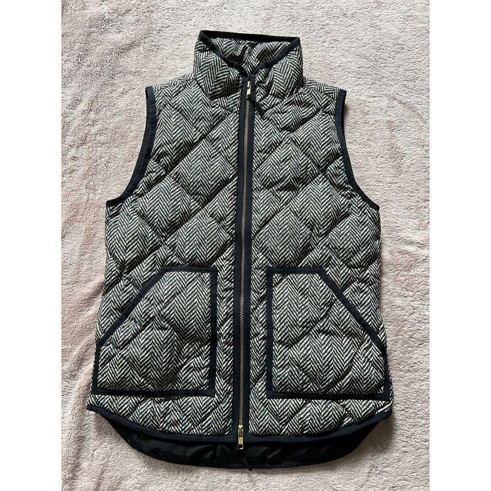 J.Crew Women's Vest Down 2XS Gray Excursion Quilted‎ Puffer Zip Herringbone Warm